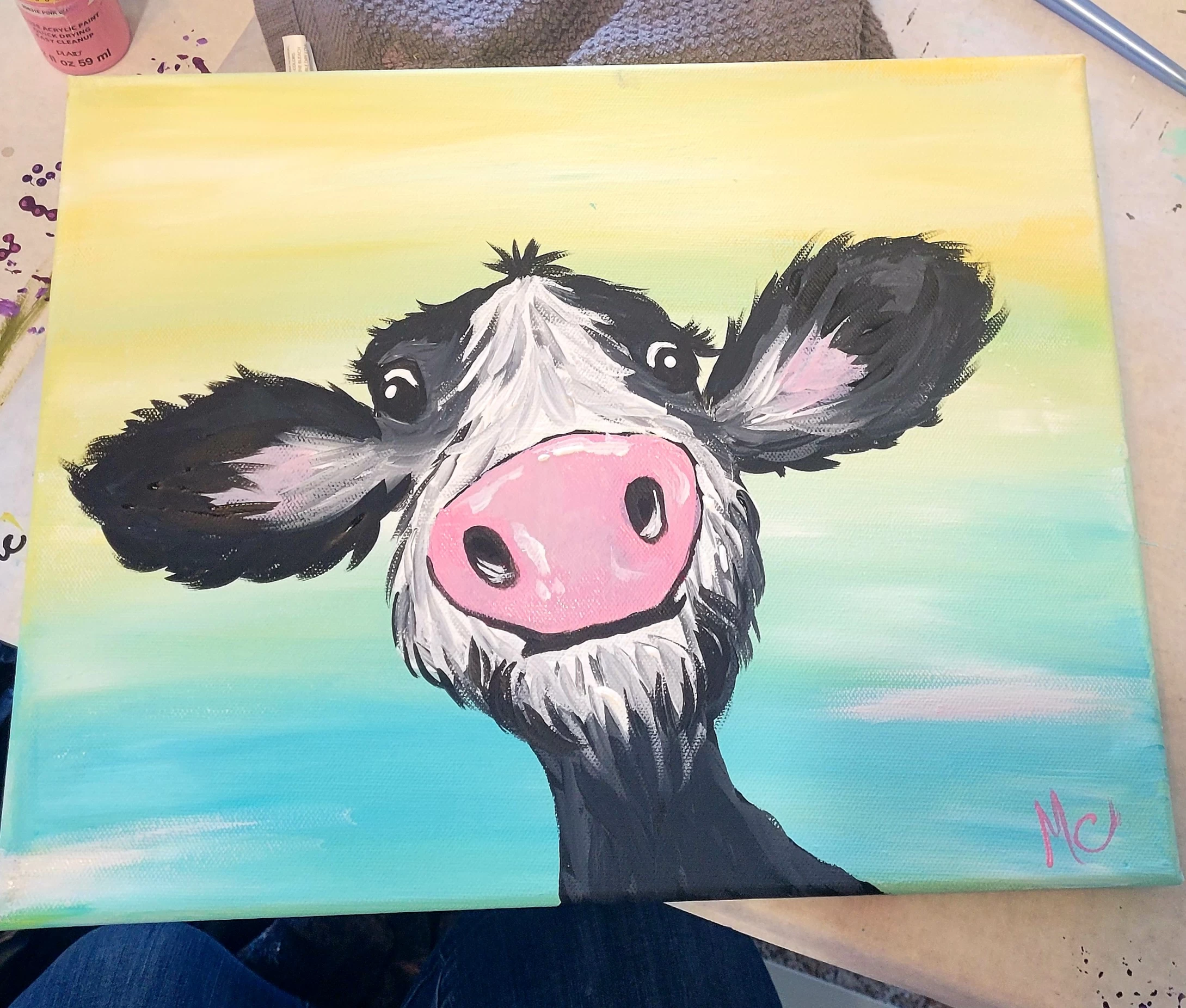 Canvas Painting Class: Cute Cow - Think Iowa City