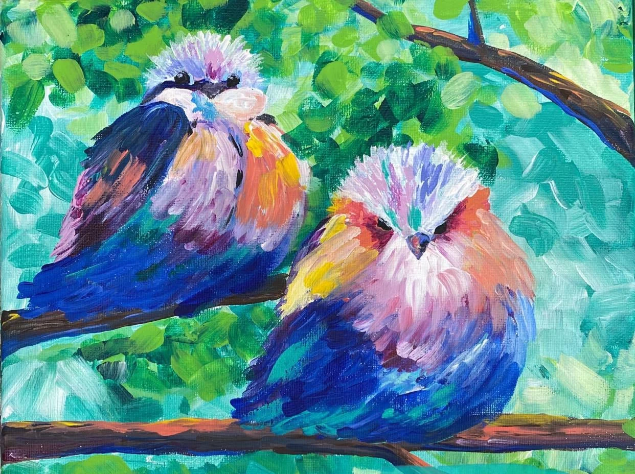 Canvas Painting Class: Mixed Media Abstract Birds (June 7 & 14) - Think  Iowa City