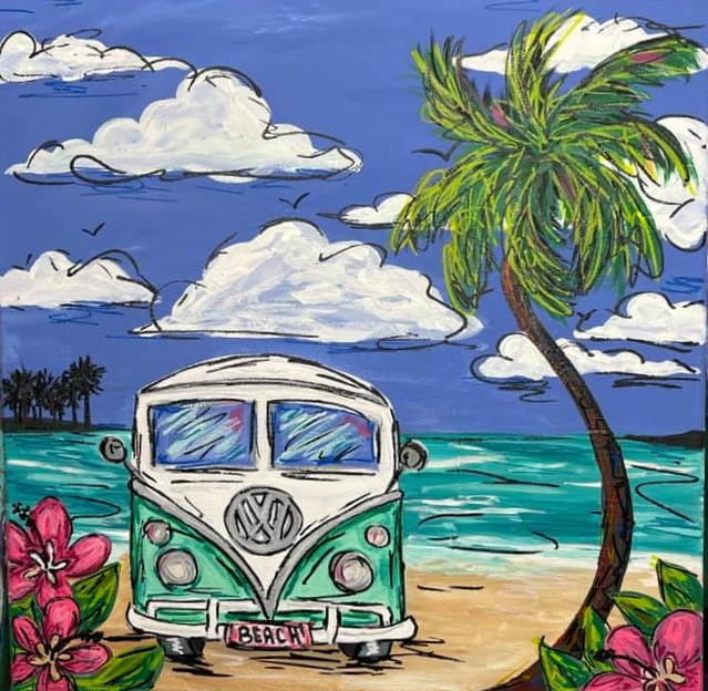 Canvas Painting Class: Beach Van (11″ x 14″)