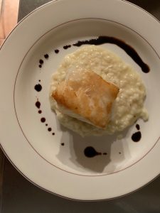 Chez Grace Chilean Sea Bass with Champagne Risotto and Balsamic Glaze Meal